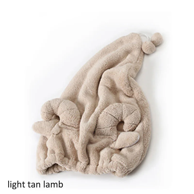 light tan lamb Шапочка для душа с героями мультфильмов тюрбан для волос гигроскопичность и воздухопроницаемость микрофибра тюрбан для волос обернутое полотенце шапка полотенце сухая шапка для волос - Цвет: light tan lamb