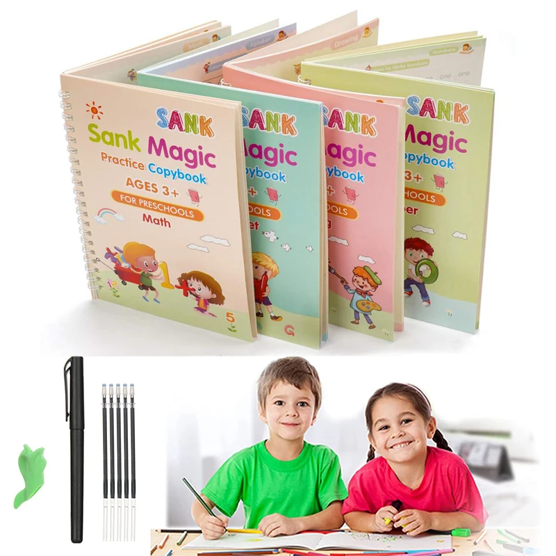

4 Books/Sets of Magic Exercise Book Reusable Children’s Toys To Write English Numbers and Letters Montessori Magical Calligraphy