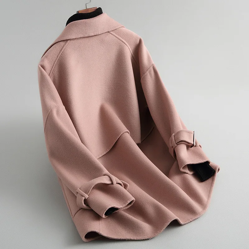 2020 корейское розовое шерстяное пальто женские демисезонные двухсторонние
