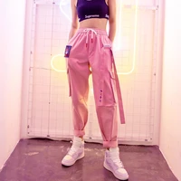 houzhou pink streetwear women cargo pants y2k hip hop harajuku techwear high waist trousers female joggers korean sweatpants