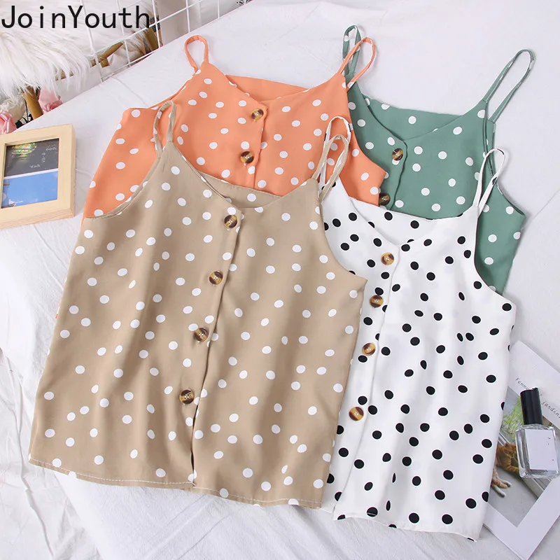 Joinyouth летние топы в горошек Женские сексуальные безрукавки с v-образным вырезом