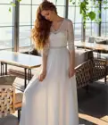 Свадебное платье 2021 А-силуэта с коротким рукавом и V-образным вырезом