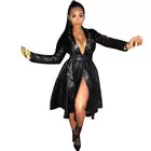 5XL размера плюс куртки из искусственная (-ый) искусственной кожи, Женское пальто, сексуальный глубокий v-образный вырез, с длинными рукавами, верхняя одежда, осенняя модная Байкерская кожаная куртка с ушком