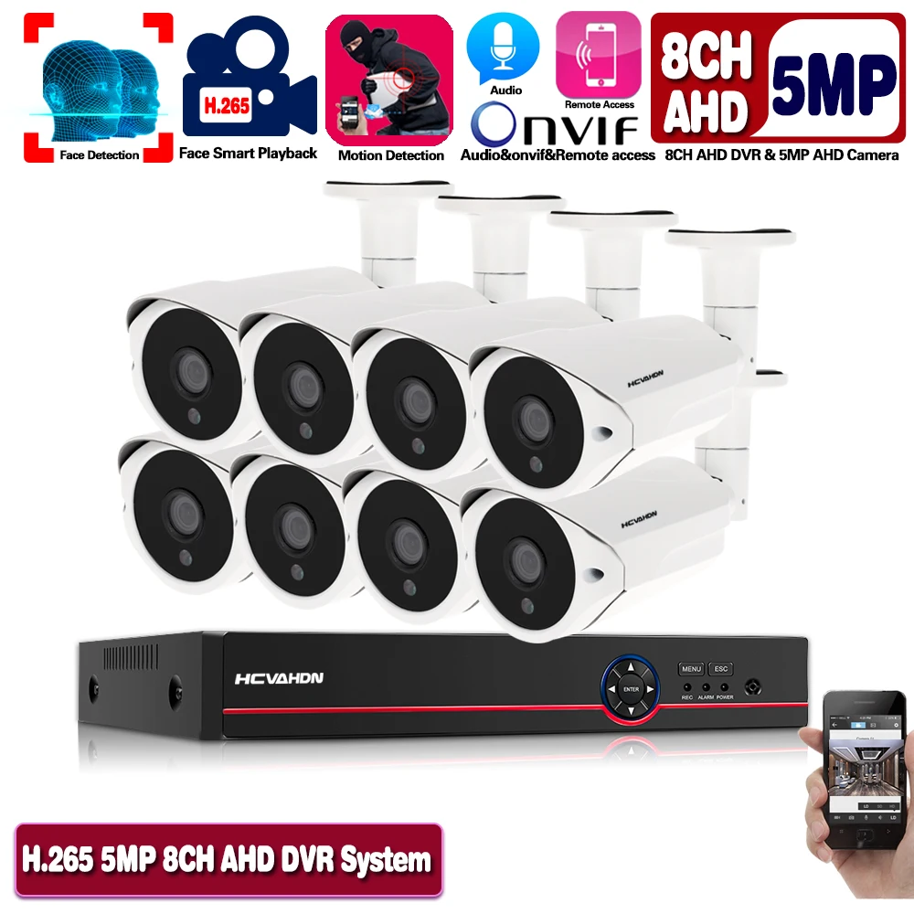 

H.265 8CH 4MP 5MP DVR NVR Kit CCTV Security System 5.0MP IR Outdoor Face Audio Record DVR AHD Camera P2P Video Surveillance Set