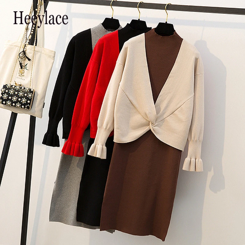 Осенний женский свитер размера плюс хорошего качества + платье на бретельках