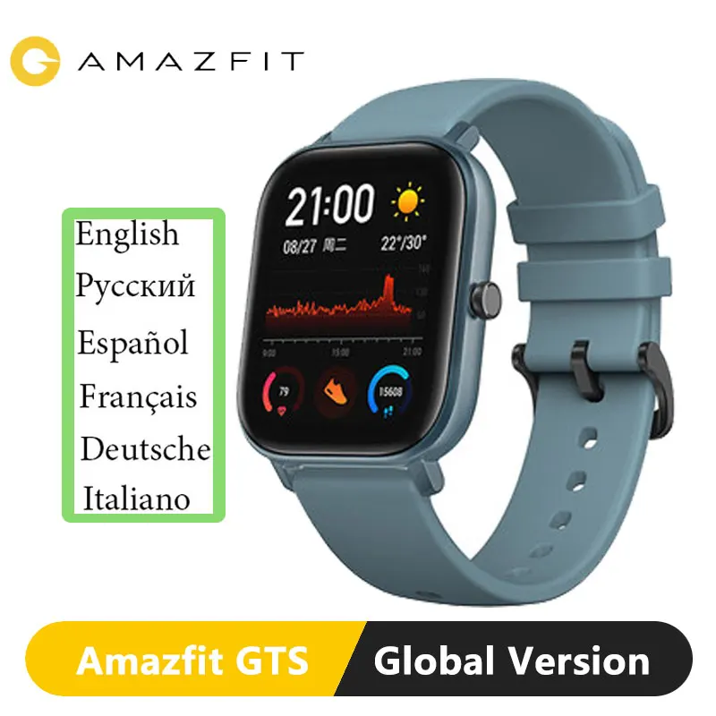 Глобальная версия Xiaomi Huami Amazfit GTS смарт часы умные часы глобальная Смарт-часы gps 5ATM водонепроницаемые Смарт-часы здоровье Пульс AMOLED 12 Спортивные - Цвет: Glacier Blue