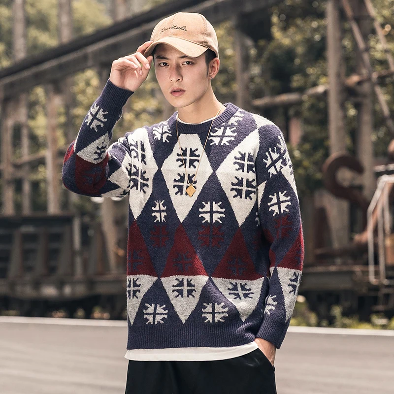 Мужские пуловеры с круглым вырезом для влюбленных на осень и зиму трикотажная