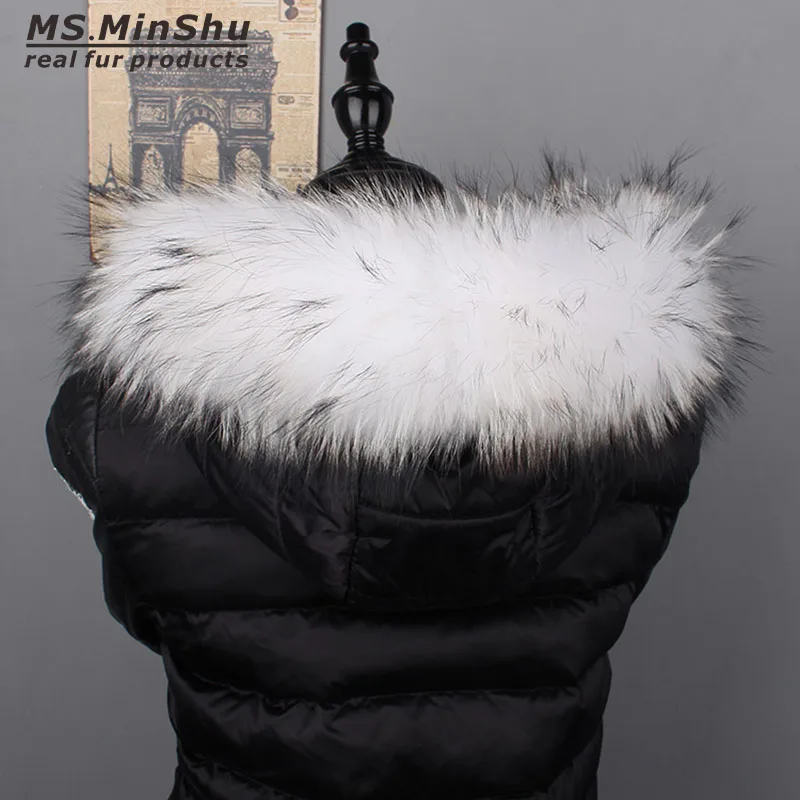 Ms. MinShu/воротник из меха енота; отделка из натурального меха для верхней одежды; Отделка капюшона на заказ; пуховое пальто; отделка мехового капюшона - Цвет: white black tips