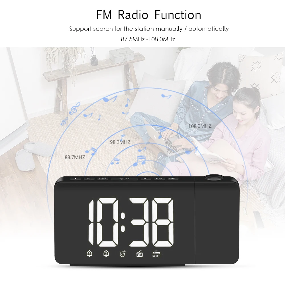 Цифровой светодиодный Будильник FM радио настольный декор USB проекционный