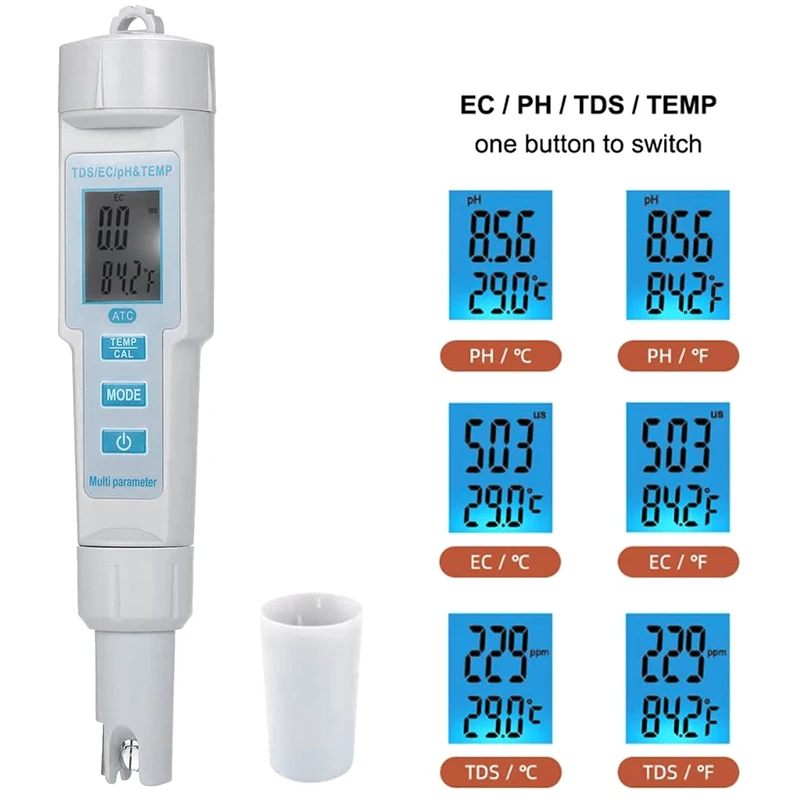 New 4 in 1 PH/TDS/EC/Temperature Meter PH Digital Water Quality Monitor Tester for Pools Drinking Aquariums | Спорт и развлечения