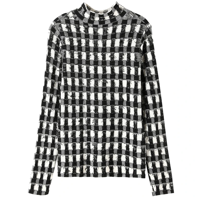 Женский трикотажный пуловер модельный свитер с воротником-хомутом белый черный