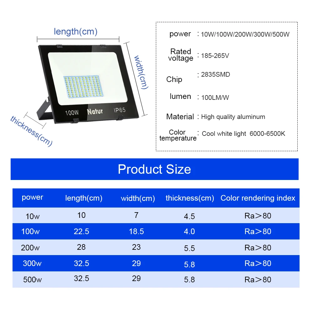 

Led Floodlight 10W/100W/200W/300W/500W IP65 WaterProof Flood Light Spotlight Outdoor Wall Lamp Garden Projector Led Exterior