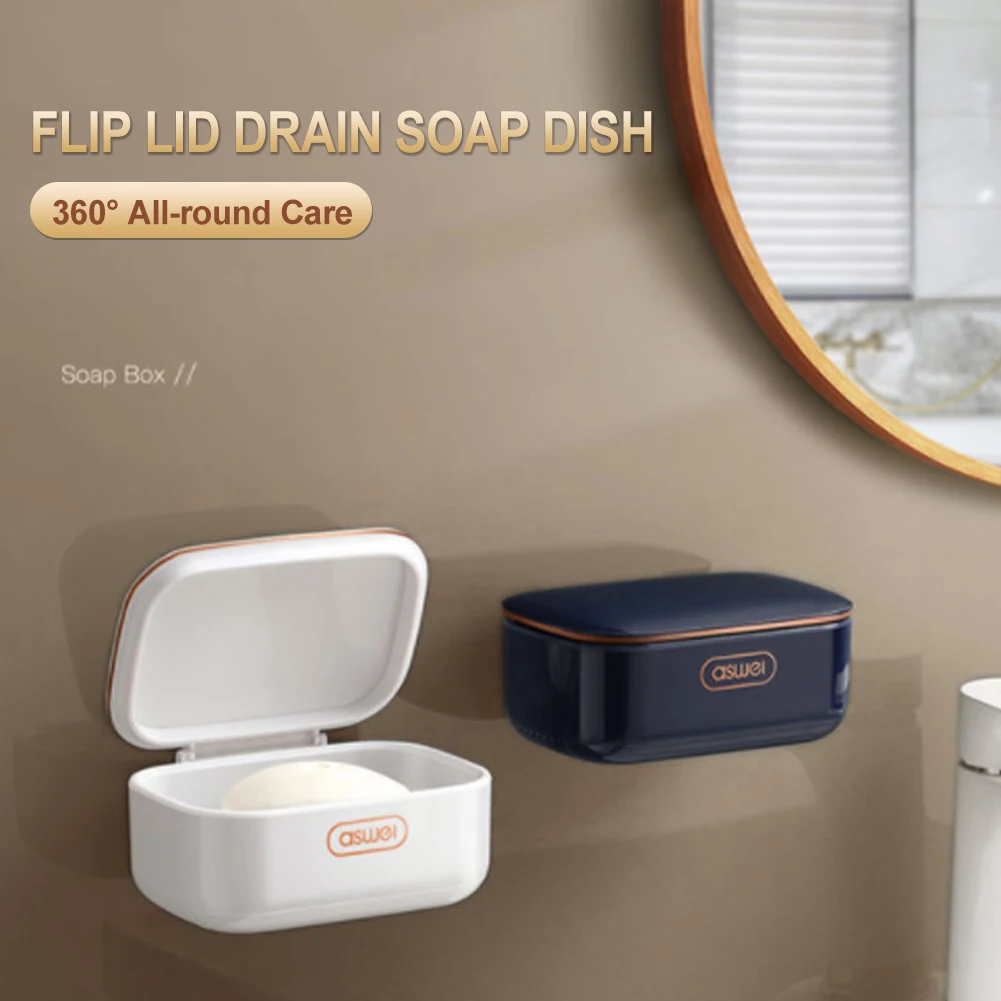 

Soap Dish For Bathroom With Lid Wall Mounted Bar Soap Holder Container Box With Drip Tray Shower Plastic Storage Container