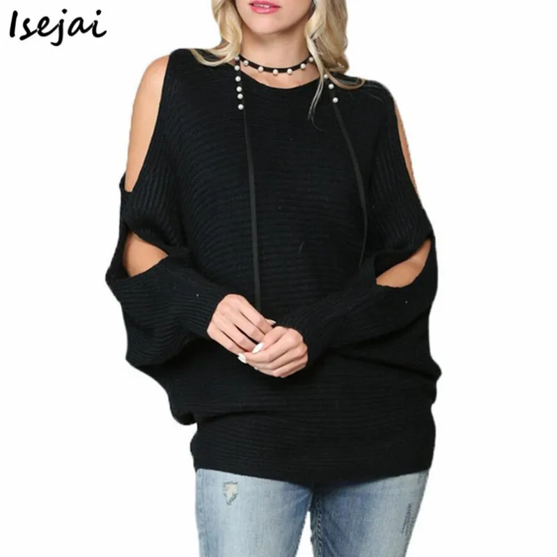

Hollow Out Sleeve Knitted Sweater Bat Sleeve Sweater Women Loose Pullovers Autumn Winter