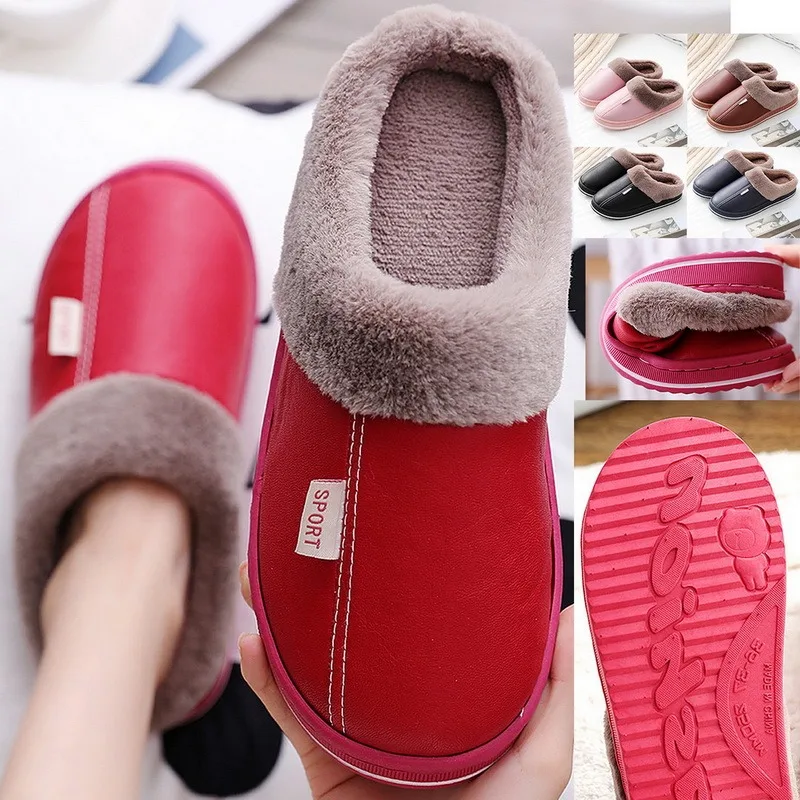 

Men Women Faux Fur Slippers Winter Warm Inside Slipper Fashion Leather Waterproof House Shoes Kids Slippers Shoes For Women 2021