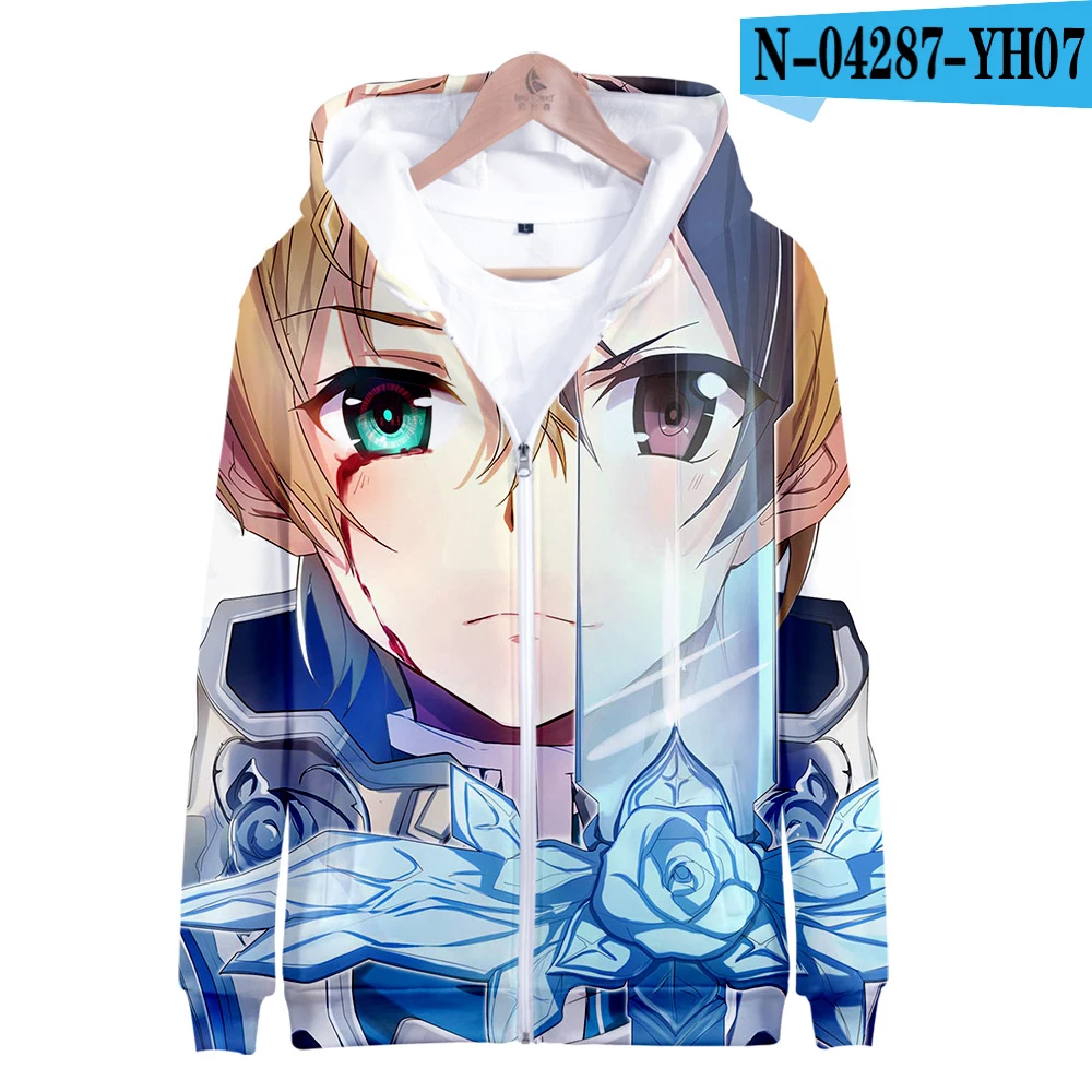 Аниме Толстовка с капюшоном Sword Art онлайн Алисия повседневные толстовки с капюшоном на молнии для мальчиков Academy SAO World пальто японский мультфильм - Цвет: one