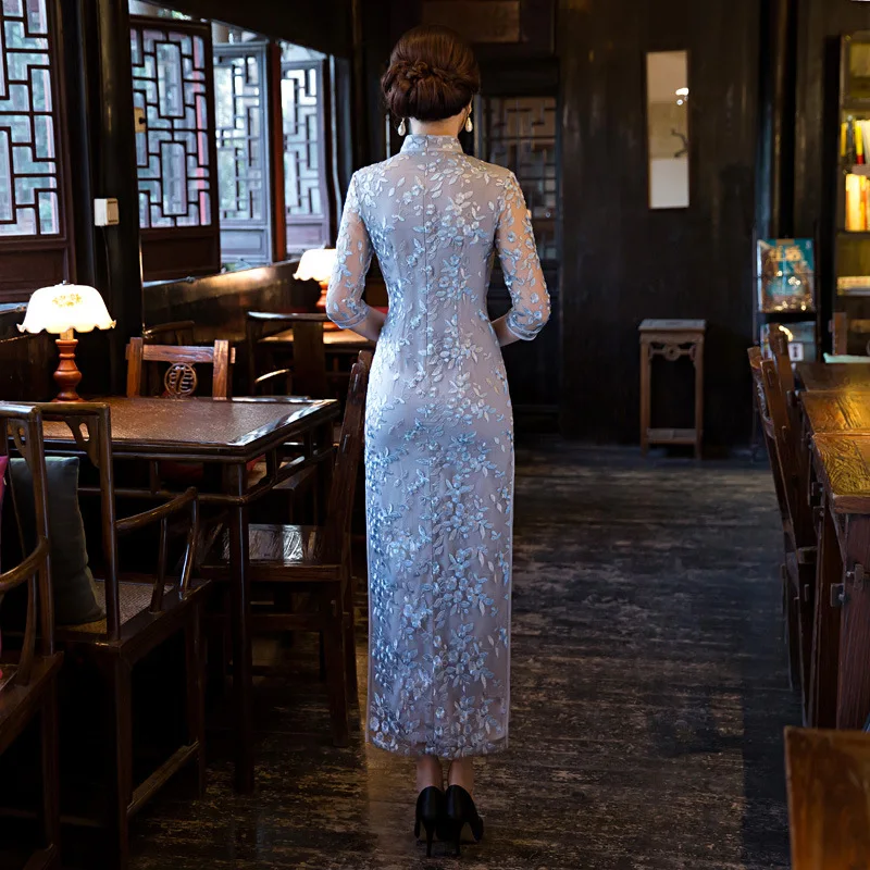 Новый дизайн сексуальное женское длинное платье Чонсам с вышивкой китайские