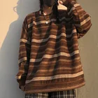 Женский полосатый пуловер, винтажный Свитер оверсайз с длинным рукавом, свободные топы в стиле хип-хоп, уличная одежда, пуловер, повседневная женская одежда