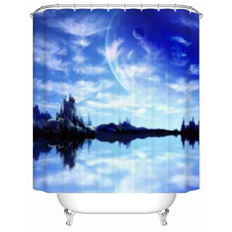 

Занавеска для душа с изображением пейзажа в фантазии планеты, декоративная занавеска из искусственной ткани с крючками, водонепроницаемая ...