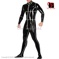 black and white stripes trims sexy latex catsuit with socks rubber bodysuit jumpsuit lt 124
