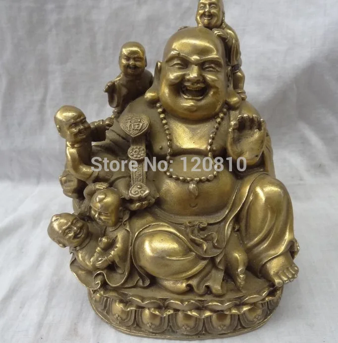 

Китайская буддистская Статуэтка из чистой латуни, счастливый смех Руи, Будда Майтрея, 5 дюймов, детская Статуэтка