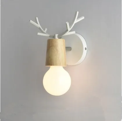 

CN LED Antlers Wall Lamp Colorful Wooden Nordic Vintage Modern Loft Children's Room Bedroom Parlor