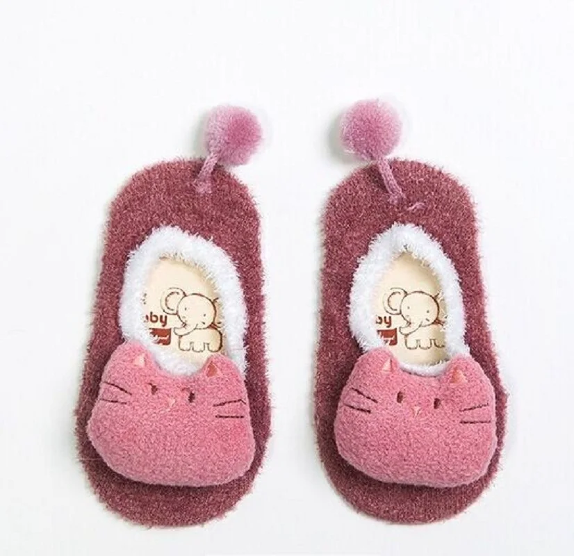Розовый Emmababy; сезон весна-осень; Новинка; нескользящие носки-тапочки с рисунками для малышей; носки-тапочки; мягкие, теплые, пушистые, плотные, 6 цветов; От 0 до 5 лет с животными - Цвет: Розовый