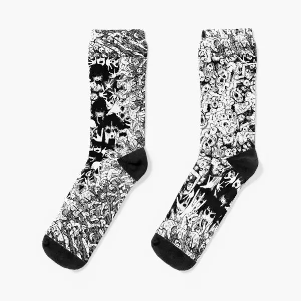 Носки Junji Ito смешанные с коллажем хлопчатобумажные Смешные черные унисекс Зимние