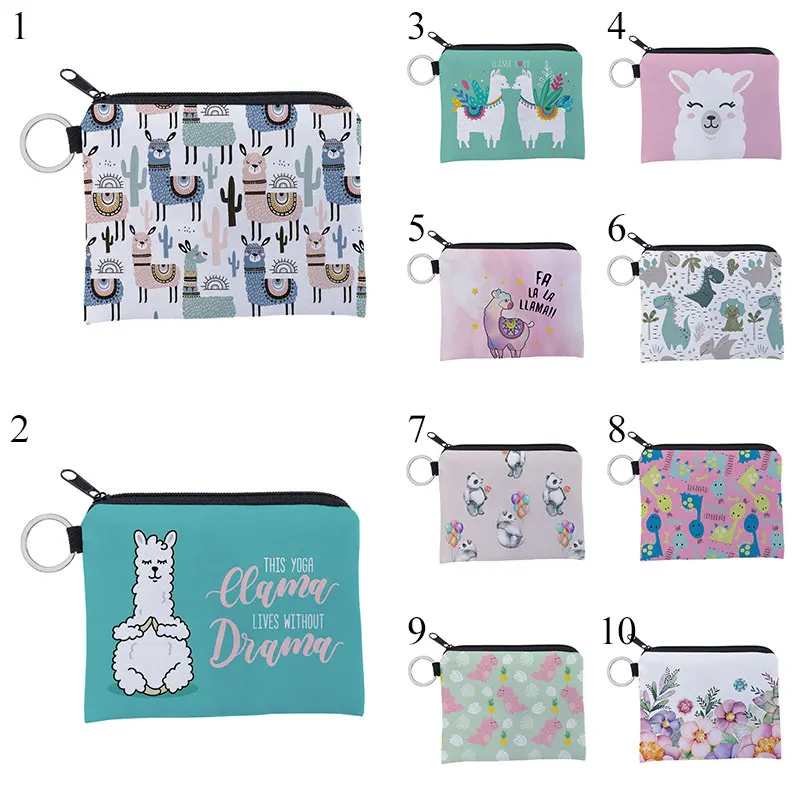 Cartoon Alpaca Printing Square Waterproof Purse Card Key Pouch Girls Cute Small Zipper Coin Holder Wallet | Багаж и сумки