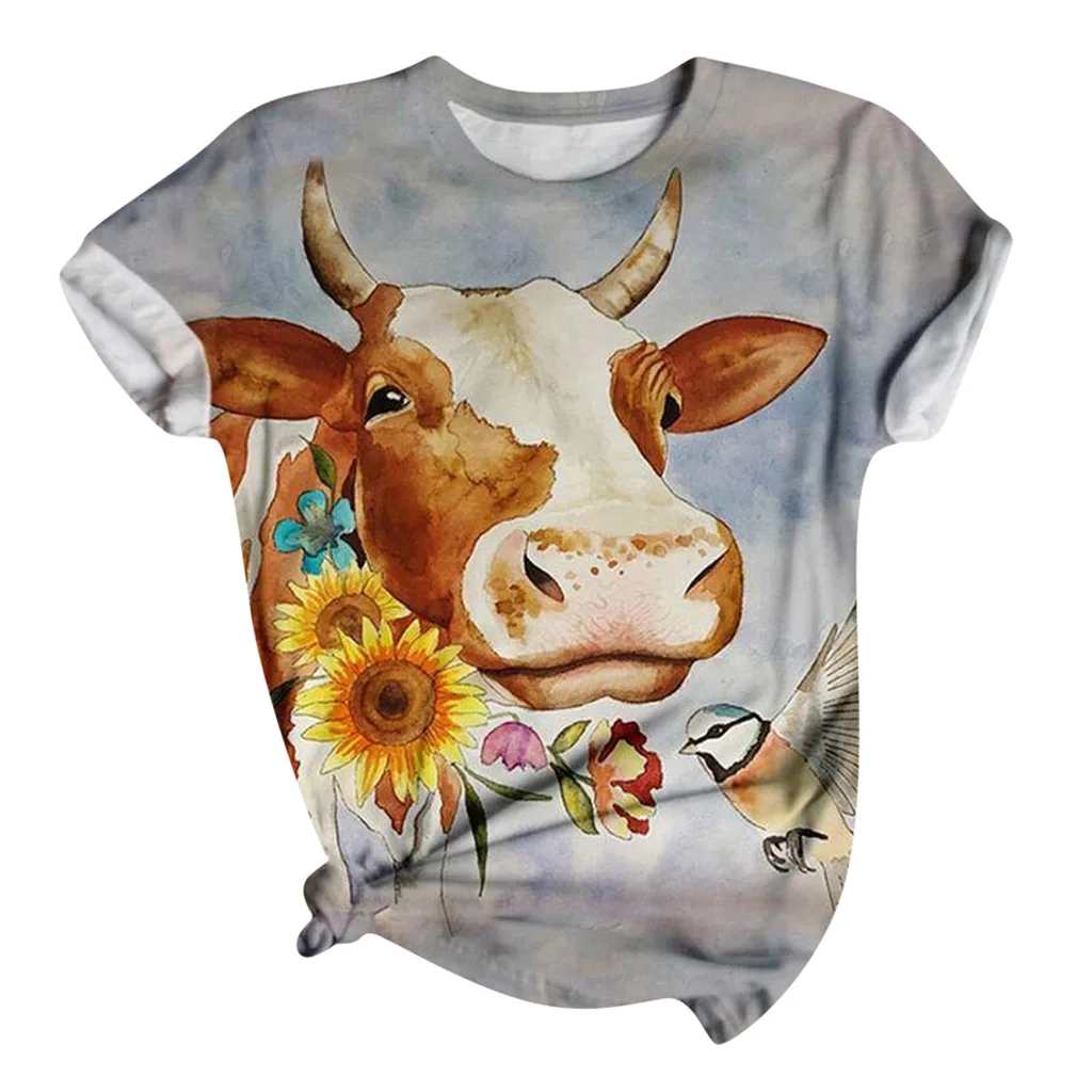 

2020 Women T-shirts Casual Harajuku Cow Printed Tops Tee Summer Female T-Shirt Short Sleeve T-Shirts For Women Clothing Z0608