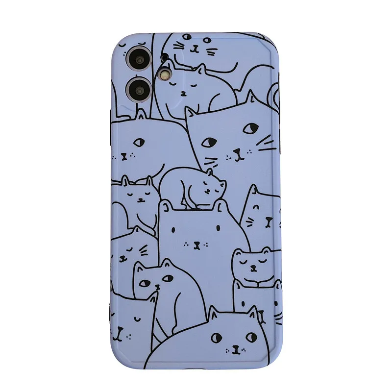 

Japanese line art Sweet cat Phone Case For iPhone 11 Pro Max kawaii case Cute cover for iPhone XS Max XR X 7 8 Plus 7Plus Case