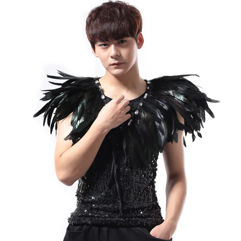 New Stage Costume NightClub Men Feather Shoulder Rave Clothes GoGo Dance For Singers BL2181 |