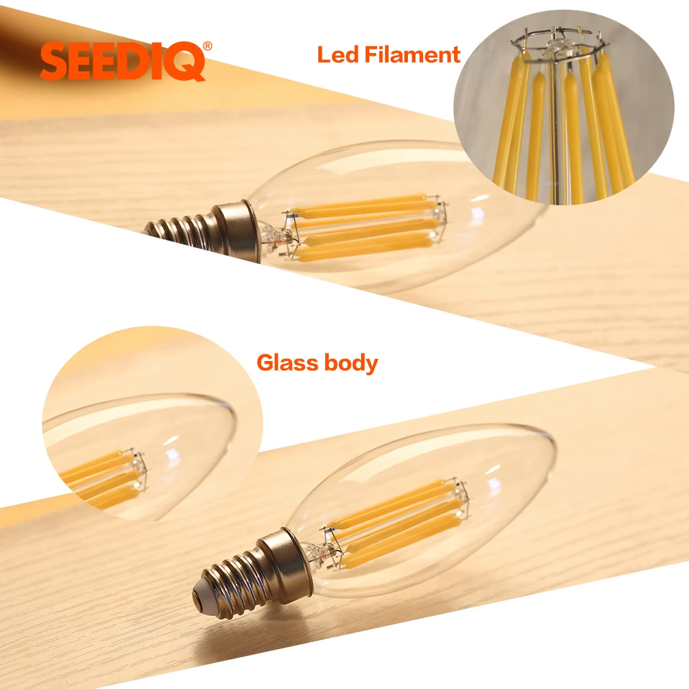 E14 Led Bulb 220v 240v 110v E12 2W 4W 6W C35 Candle Light Bulb Retro Edison Filament Lamp Chandelier Lighting Blub Home Decor