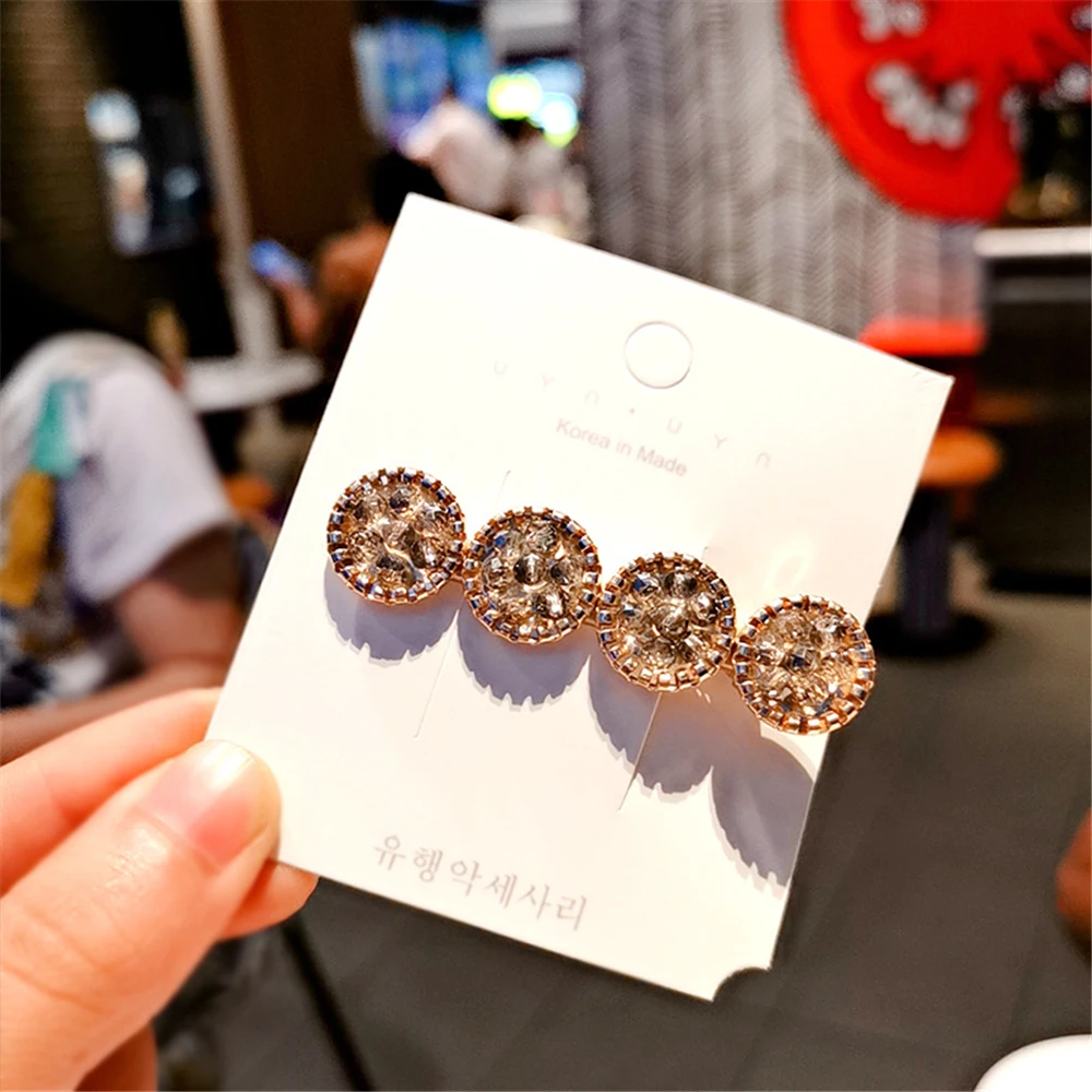 

1pcs Fashion Korea Crystal Rhinestones Hair Clips Girls Hairpins Geometric Round Hairgrip Women Barrette Hair Accessories