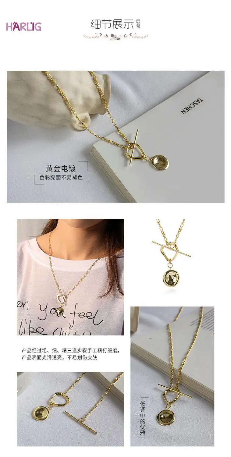 

Harlig sterling silver S925 gold color pendant necklace adjustable length allergy free fashion jewelry