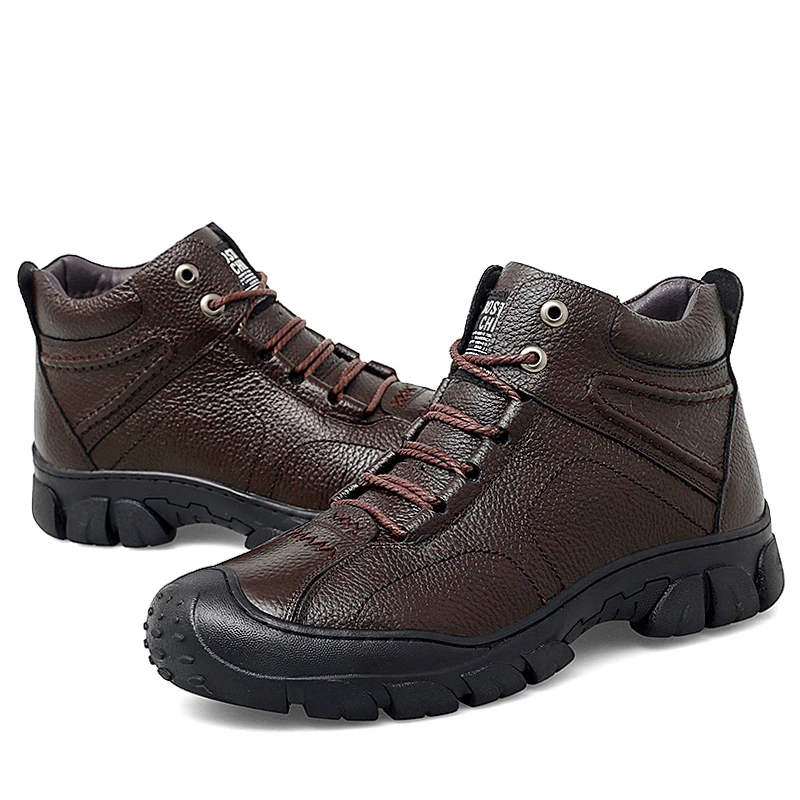 Мужские уличные ботинки из натуральной кожи на меху|Защитная обувь| |