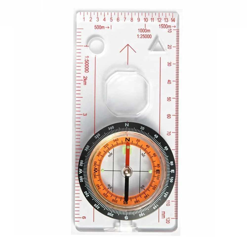

Ruler Compass Scale Magnifier Hiking Survival Multifunction Camping Portable Lanyard Pocket