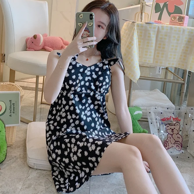 Женская ночная сорочка без рукавов пикантная рубашка с милым принтом большие