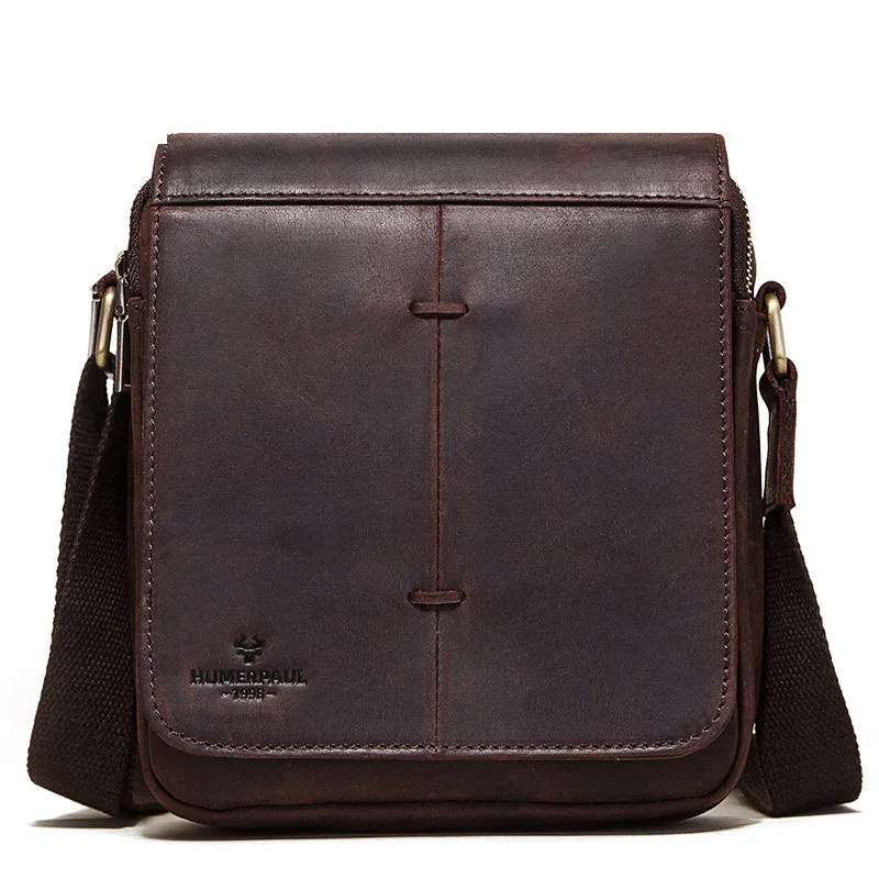 Retro Crazy Horse Leather Men's Shoulder Bag Multifunctional Casual Men's Messenger Bag Large Capacity iPad Computer Bag