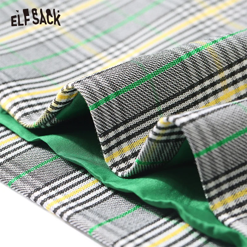ELFSACK, винтажные клетчатые женские блейзеры, осень, новинка, однобортные Женские повседневные пальто, модная свободная Офисная Женская одежда