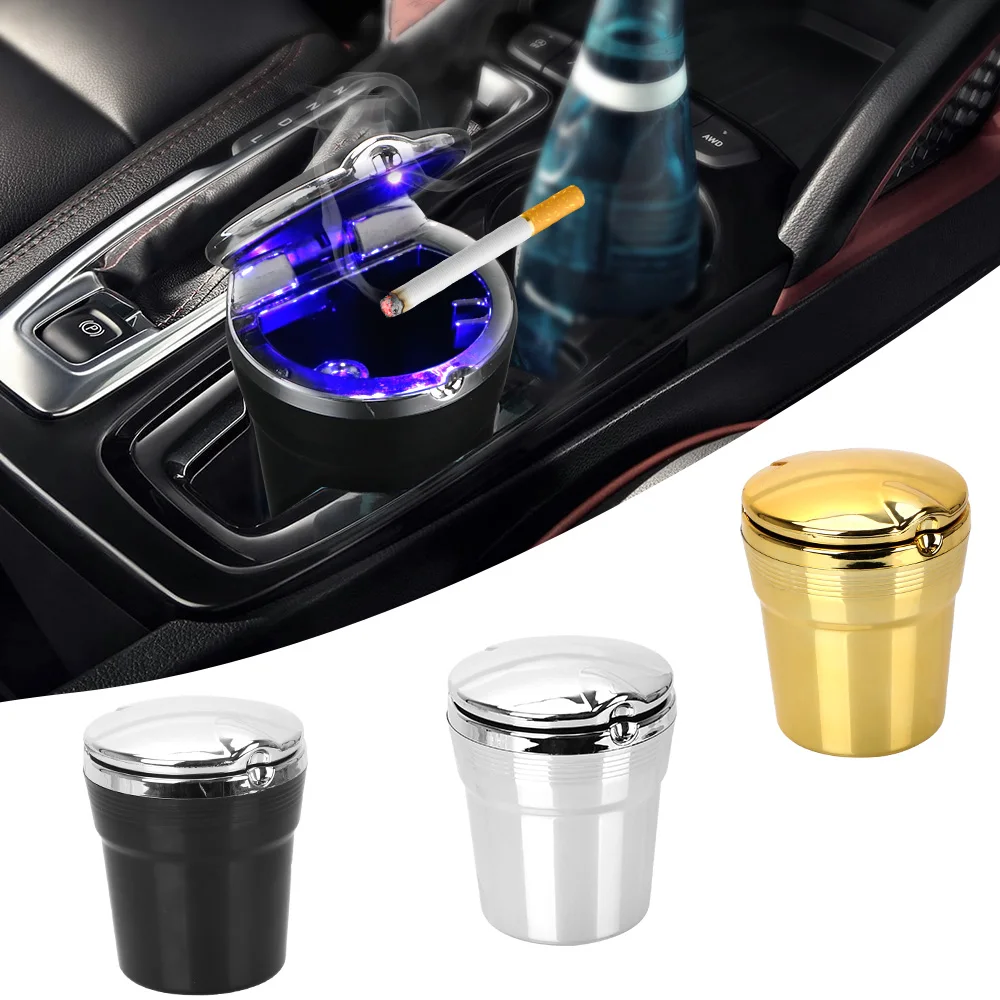

Ashtray Ash Holder Plastic Cigarette Smoking Cup Interior Accessories Car Accessories Car Ashtray with LED Blue Light Portable