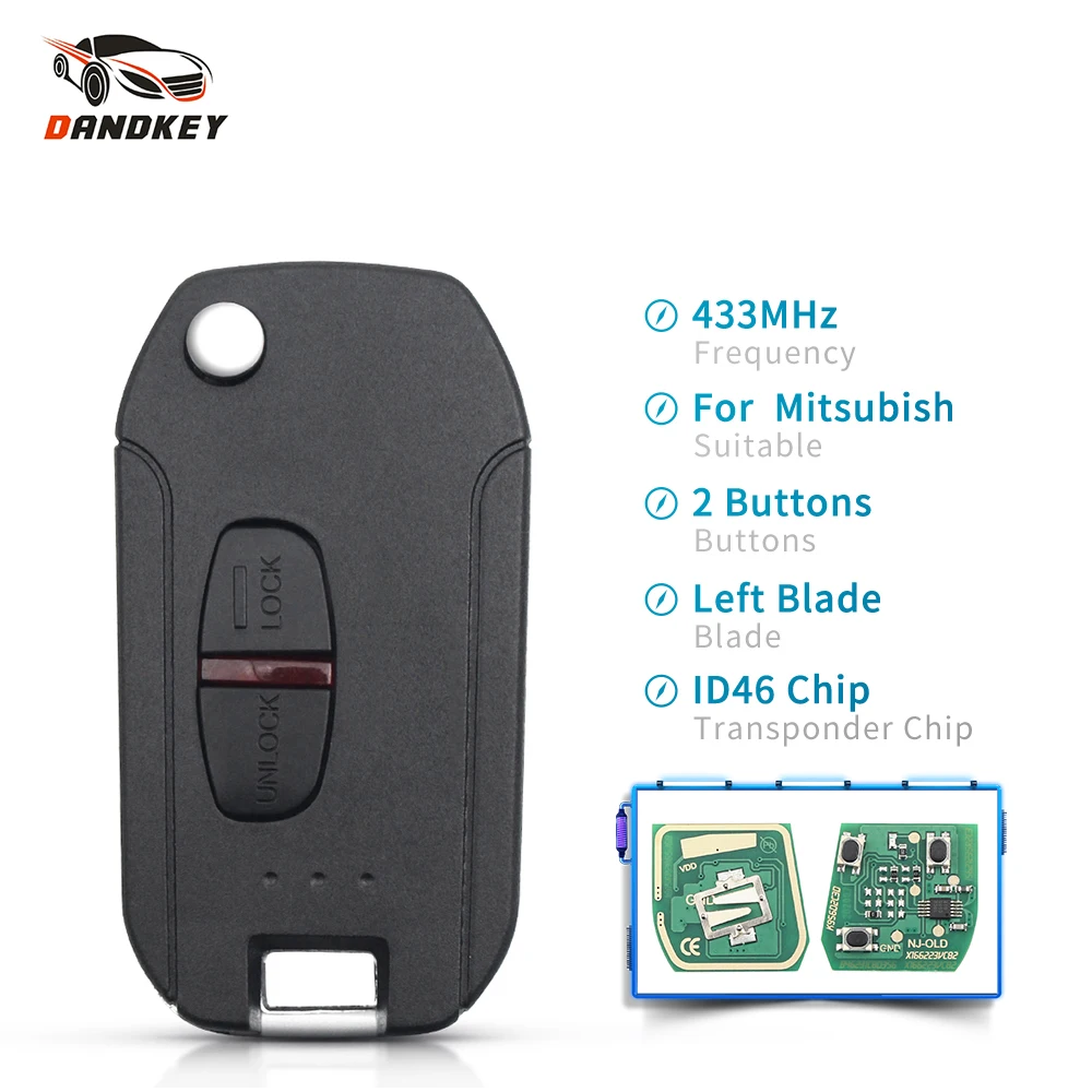 

Dandkey 2/3 Buttons Modified Flip Remote Car Key For Mitsubishi ASX GRANDIS Outlander LANCER-EX Triton Shogun 433Mhz ID46 Chip