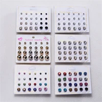 12 pairset simple solid fashion mixing crystal zircon stud earrings shiny lots of earrings jewelry for women girls gift