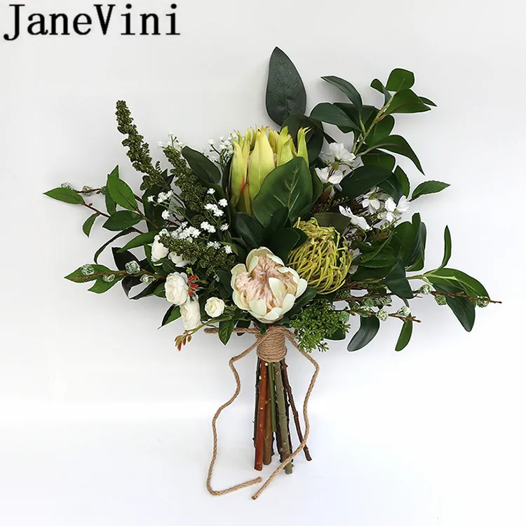 JaneVini винтажный зеленый букет невесты, искусственные цветы для свадебных букеты невесты аксессуары для рук
