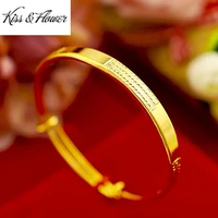 kissflower br70 fine jewelry wholesale fashion woman birthday wedding gift screw pattern 24kt gold resizable bracelet bangle