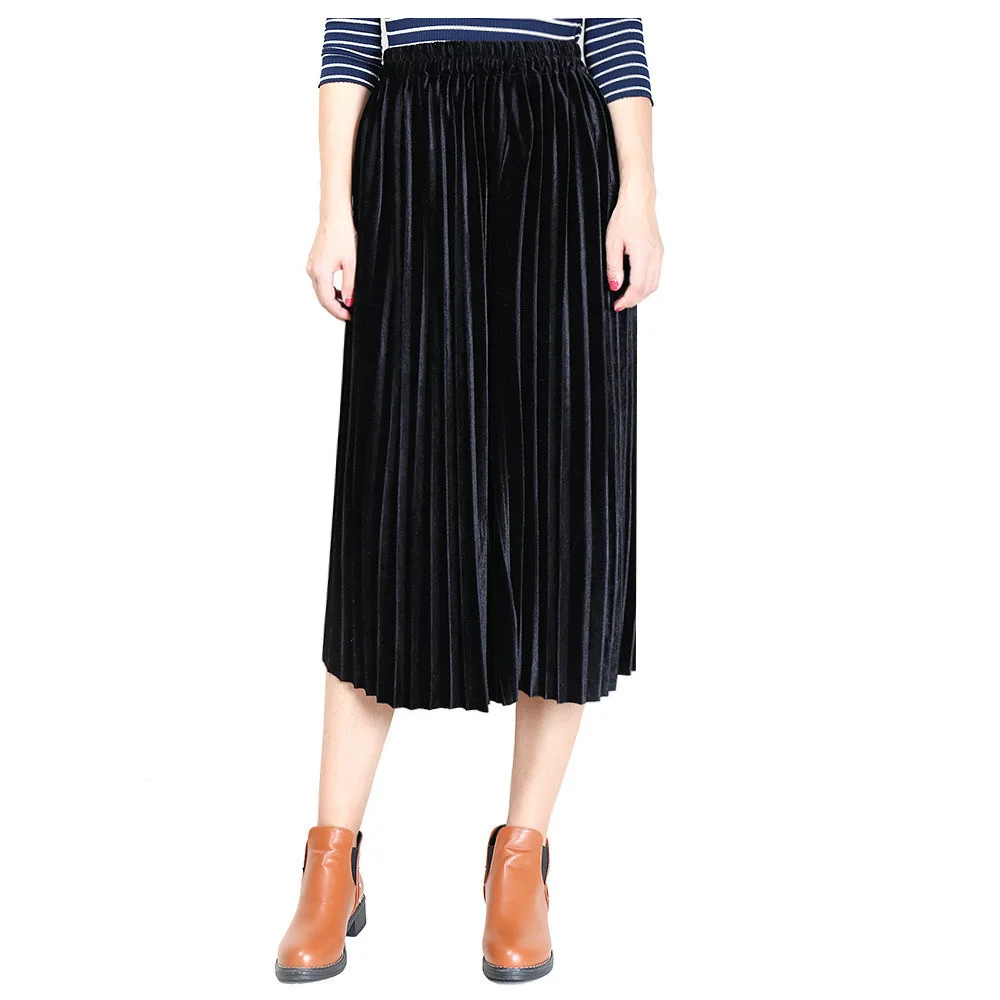 Осенние длинные плиссированные бархатные юбки с эластичной резинкой на талии