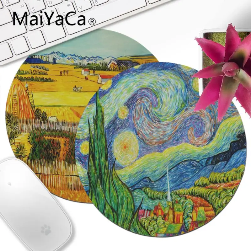 

MaiYaCa Картина Ван Гога маленький круглый коврик для мыши ПК компьютерный коврик аниме Противоскользящий ноутбук ПК коврик для мышки игровой ...