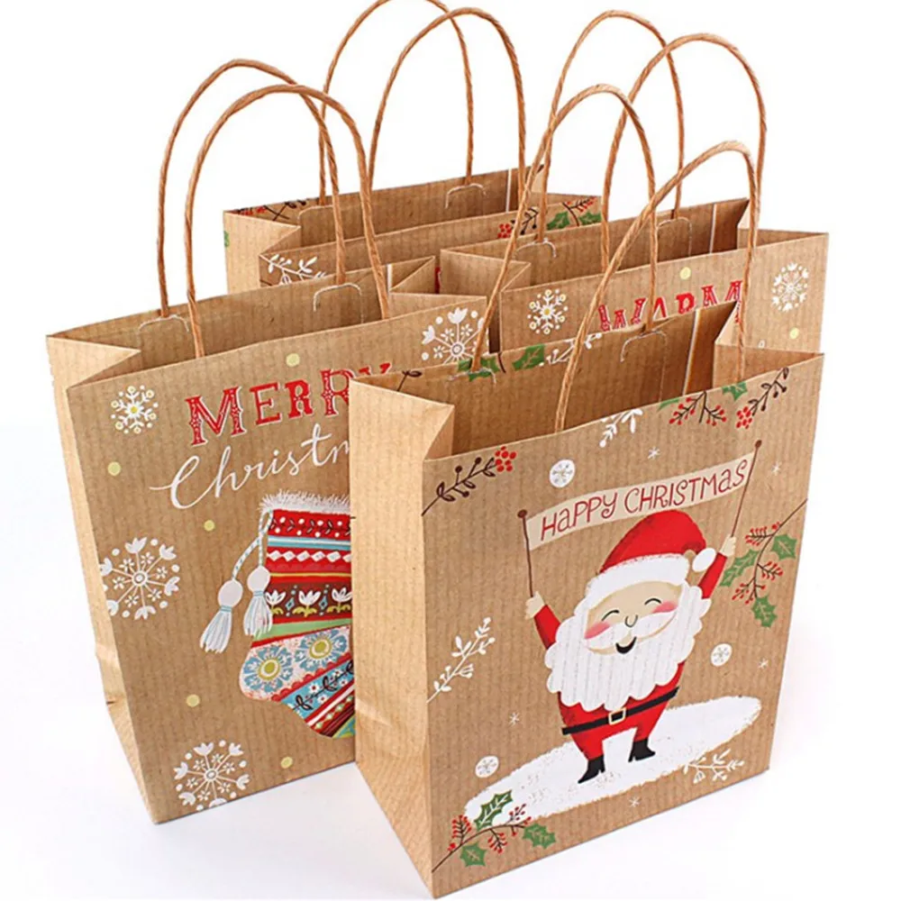 4pcs Mixed Christmas Gift Bags Santa Sacks Kraft Paper Bag for Wedding Decor Party Favor Box Packaging Guests | Дом и сад