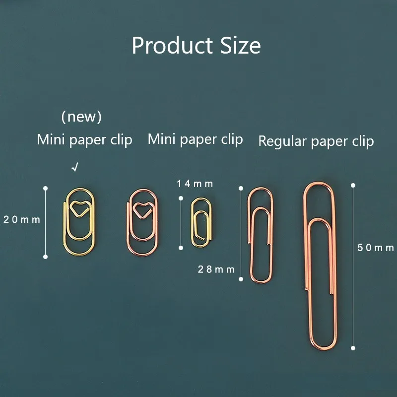 

50pcs /bag the mini heart gold rose gold Color Clip Bookmark Metal paper Clips
