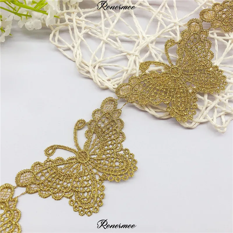 1 ярд полиэстер Золотое кружево большая бабочка золотая нить аксессуары для